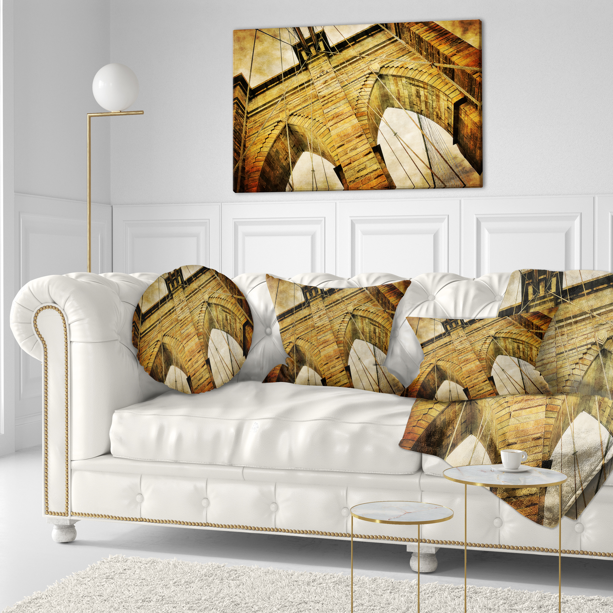 Designart Vintage Brooklyn Bridge - Contemporary Throw Pillow - 12x20