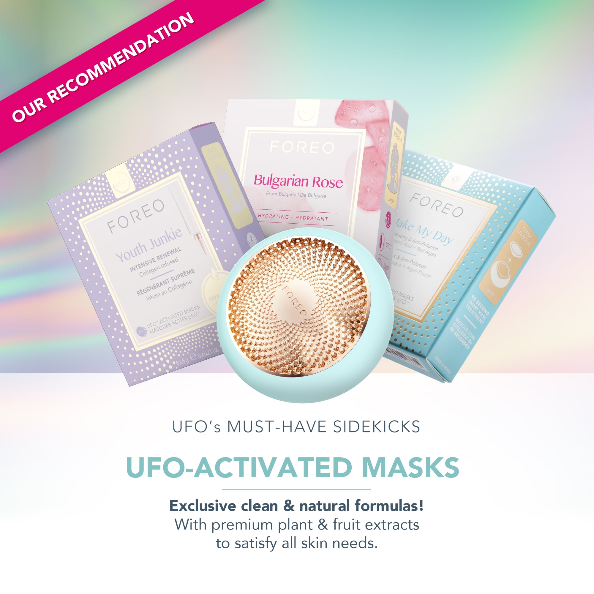FOREO UFO™ 3 Smart Facial Device, LED Light, T-Sonic Massage, Thermo-Therapy, Arctic Blue, Silicone