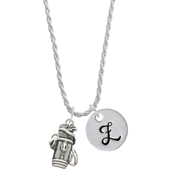 Delight Jewelry Silvertone Golf Club Bag Silvertone Script Initial Disc - Z - Charm Necklace, 20"+3"