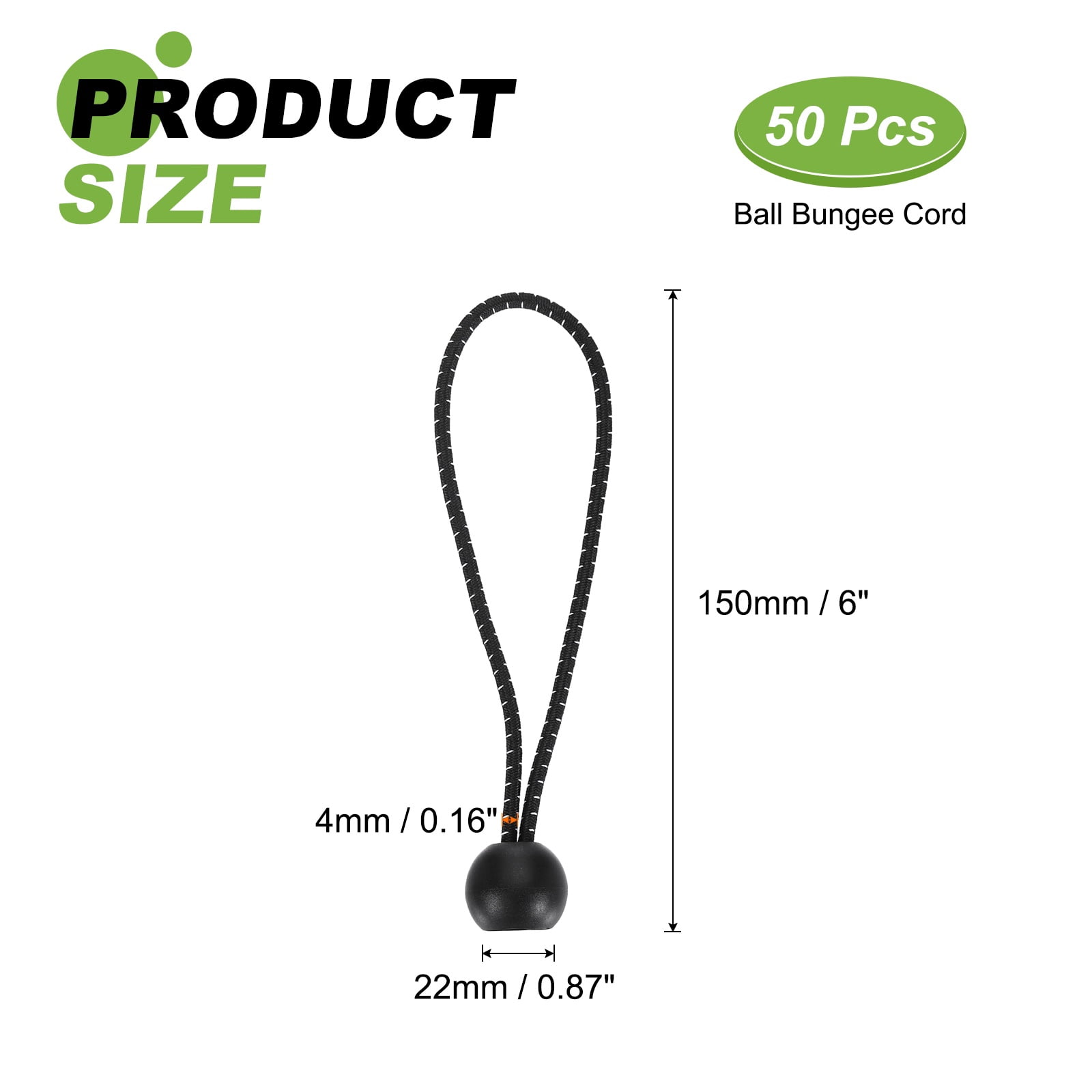 Ball Bungee Cord 6 Inch, 50 Pcs Bungee Cords with Balls Canopy Tarp Tie Downs Cords Elastic String for Outdoor Camping Cargo Shelter Tent Poles, Black White