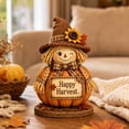 thumbnail image 6 of Fall Scarecrow Pumpkin Figurine Set 3 Piece, Resin Tabletop Decor with Welcome Fall and Happy Signs, Vintage Straw Maple Sunflower Statue for Mantel Shelf and Porch, Thanksgiving Halloween Gift, 6 of 6