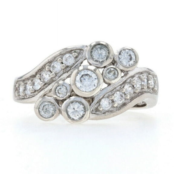 Cluster Bypass Bezel Set Bubble Diamond Ring 1.9 Ct Diamond 14K White Gold Over