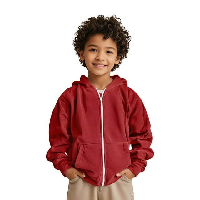 WENXIAOO Chandail à Capuchon pour Filles Enfants Léger à Manches Longues Chandails à Capuchon avec Fermeture Éclair Chandails à Capuchon Rouges Poche Vêtements d'Hiver pour Enfants 5-6 Ans Vêtements pour Fillette