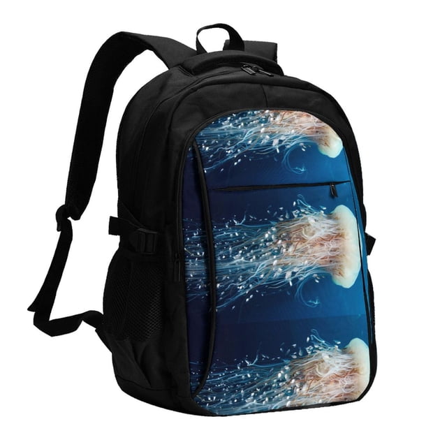 Fotbe White Jellyfish Dansing in the Ocean Mochila con Estampado y Puerto USB para Hombre y Mujer, Mochila Antirrobo, Mochila de Viaje, Mochila Escolar, Mochila Universitaria