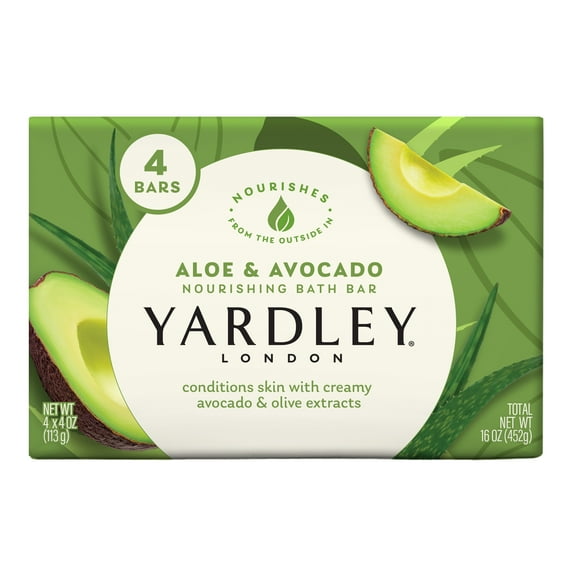 (4 Pack) Yardley London Moisturizing Bath Bar, Aloe & Avocado, 4 oz