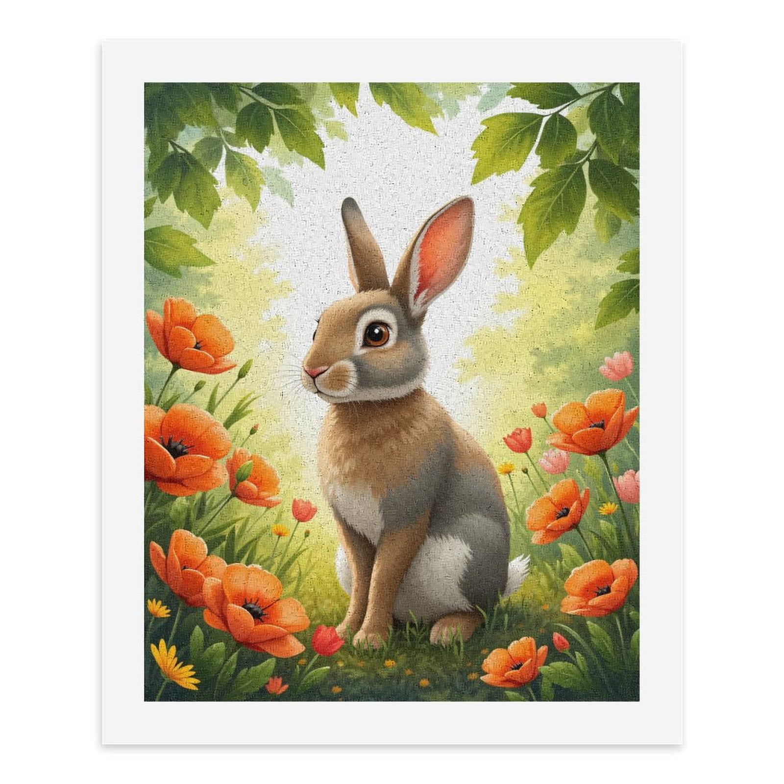Paint By Numbers Kit for Adults Beginner - DIY Rabbit In Floral Meadow Art Canvas Painting Kits for Adults, Frameless Paint By Number for Adults for Home Wall Decor 16x20 Inch