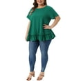 thumbnail image 2 of Agnes Orinda Women's Plus Size Tops Layered Hem Crew Neck Short Sleeve Shirts Flowy Summer Casual Blouse 2X Green, 2 of 5