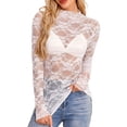 thumbnail image 2 of Women Oversized Tshirt Summer Mesh Layering Shirt Slim Fit Lace Long Sleeve Blouse Women Tops White L, 2 of 9