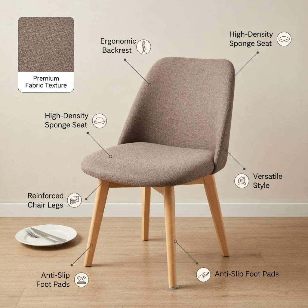 Hommoo Solid Oak Dining Chair, FAS-Grade North American Hardwood, Upholstered Seat, Farmhouse Kitchen & Living Room Chair, Gray & Natural