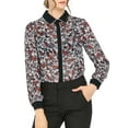 thumbnail image 2 of Allegra K Women's Floral Button up Contrast Color Long Sleeve Work Office Shirt, 2 of 6
