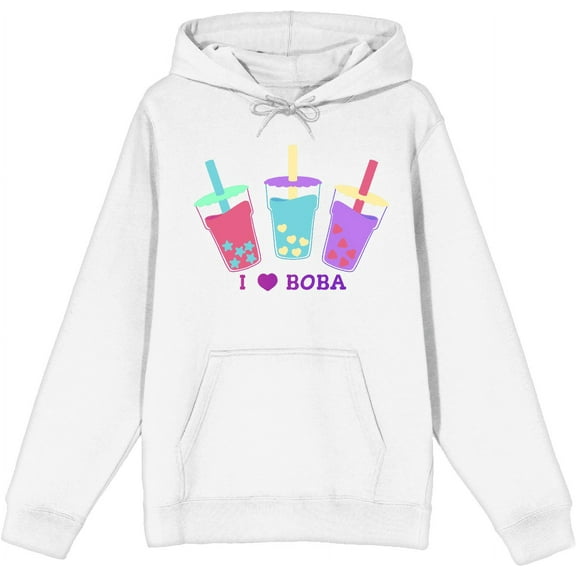 I Love Boba Adult White Long Sleeve Hoodie-Medium