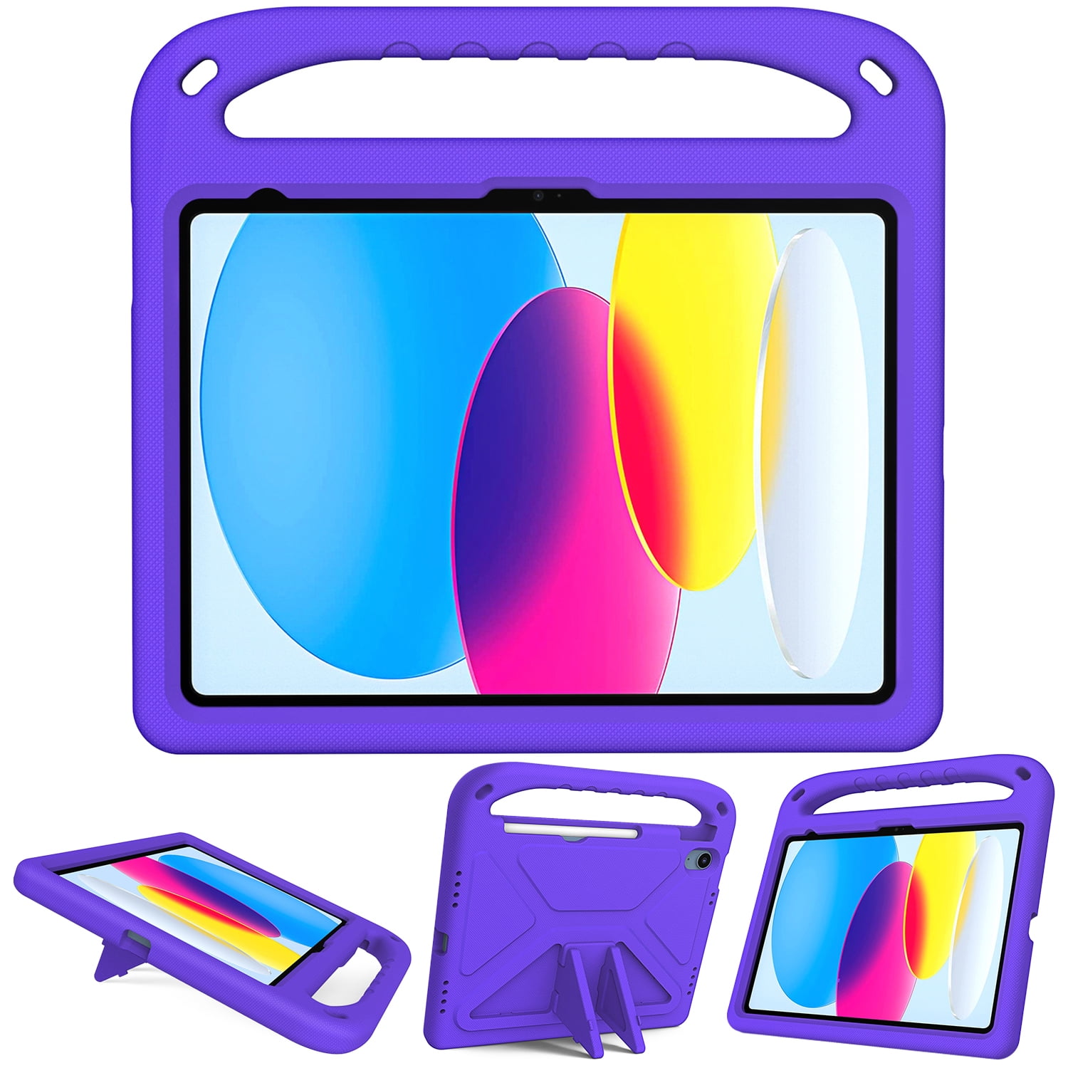ELEHOLD for iPad 10th Generation 10.9" 2022 Rugged Case Kids Friendly EVA Full Body Protective Handle Grip Pencil Holder Kickstand Shockproof Kids Case for iPad 10th,Purple