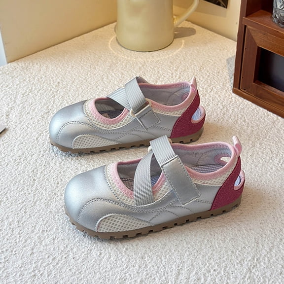 hengsof Girls' Spring Summer Solid Color Leather Shoes Fashionable Mesh Soft Soled Toddler Casual Flats Comfortable Versatile Sneakers