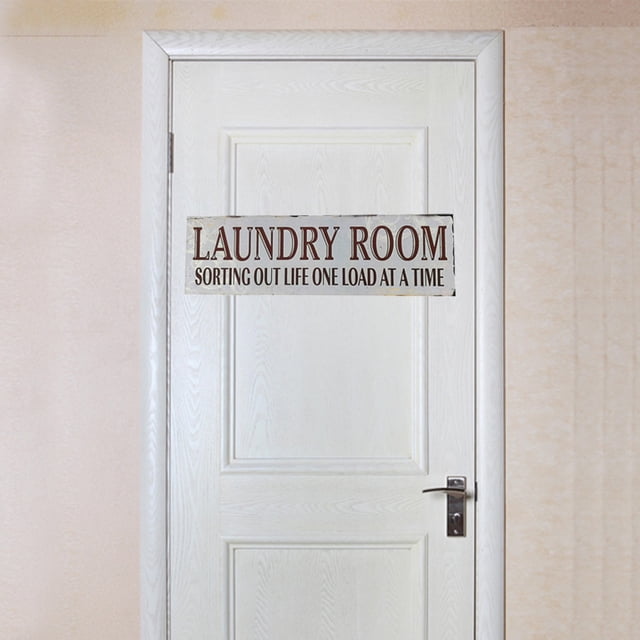 Fiudx Letrero de Madera para Lavandería, Placa Vintage para Puerta, Fácil de Colgar con Dos Ganchos, Colores Rojo y Grisáceo, Decoración Rústica para El Hogar, Tamaño 40 X 12 X 0,5 Cm