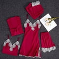 thumbnail image 4 of Bovxnpu Silk Satin Pajamas Set Women Two Piece Nightwear,Women's Sleepwear Long Pants+Tops Pajamas Five Piece Set Home, 4 of 5
