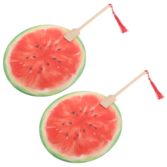 FENGGUIQU 2Pcs Handmade Watermelon Paper Fans Red Summer Travel Wedding Decor Accessories