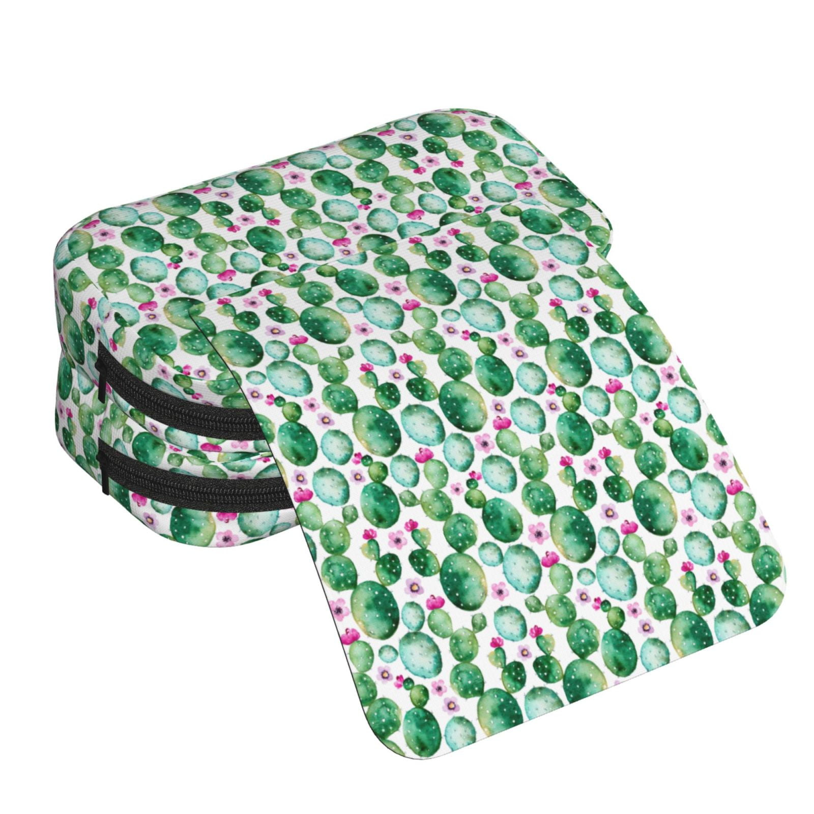 Rateoe Cactus Plants Pattern Double Clamshell Pen Case, Storage Organizer with Two Zipper Compartments– Holds Up to 50 Pencils & Pens