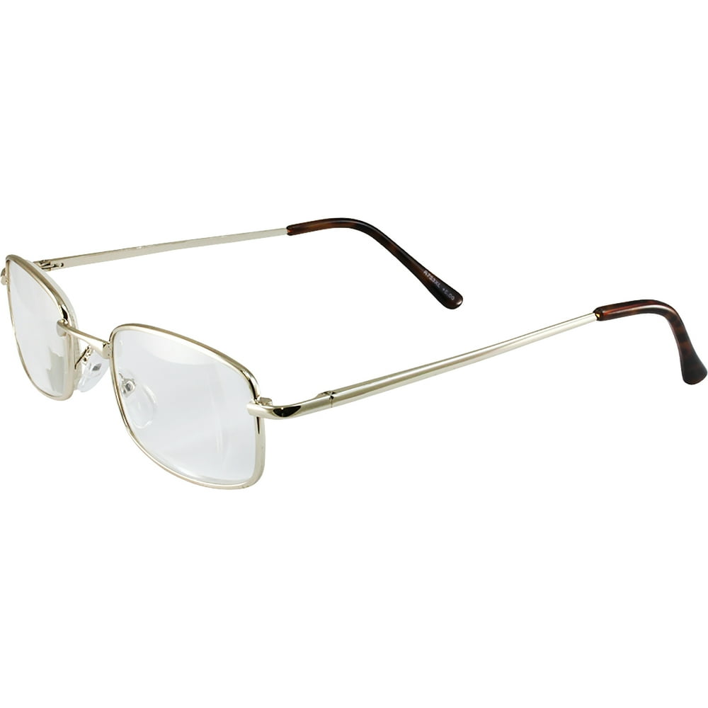 Men's HighPowered Reading Glasses Gold Frame and Brown Case +6.00