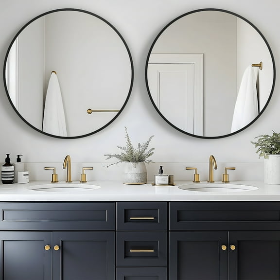 Lirago 24in Round Wall Decorative Mirror Set of 2, Bathroom Vanity Mirror with Aluminium Alloy Frame, Black