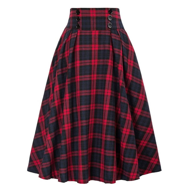 UKAP Plaid Tartan Skirts for Women Winter Vintage High Elastic Waist ...
