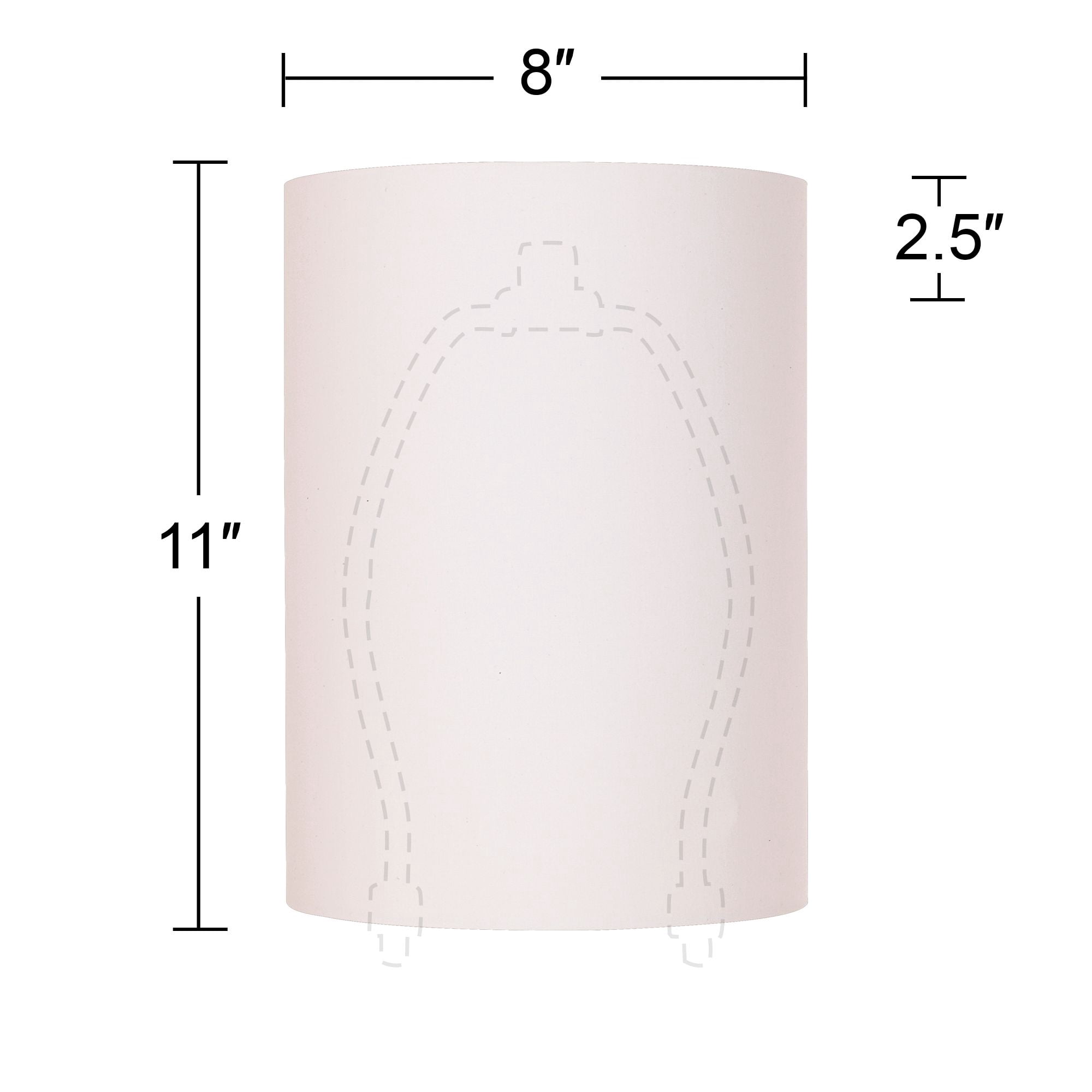 Springcrest White Cotton Small Drum Cylinder Lamp Shade 8" Top x 8" Bottom x 11" High (Spider) Replacement with Harp and Finial