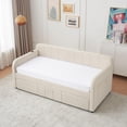 thumbnail image 6 of Demi Bonn Twin Upholstered Daybed Frame with Trundle, Twin Size Sofa Bed for Bedroom Living Room Guest Room, Wood Slat Support, Beige, 6 of 7