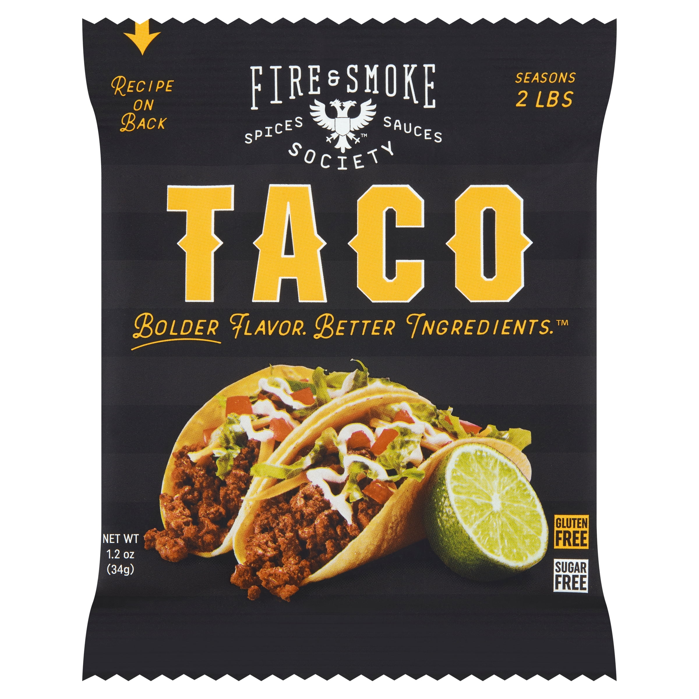 (3 pack) Fire & Smoke Society Taco Seasoning 1.2 Ounce, 1 Packet; Seasons 2 lbs