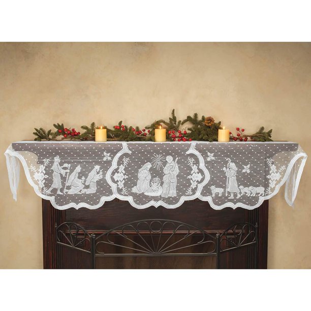 Doublewood 20 "" X 90 "" Decoración Navideña Bufanda Para Chimenea Tela Para Chimenea Encaje Blanco Jesús Decoraciones Navideñas Camino De Mesa Manto De Invierno Bufandas Cubierta Para Vacaciones