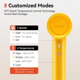 thumbnail image 3 of Yellow High Speed Ionic Hair Dryer, 180000 RPM Brushless Motor, 500M Negative Ions, Low Noise Lightweight Blow Dryer with Thermo-Control & Magnetic Nozzle, 3 of 11