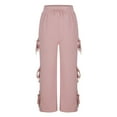 thumbnail image 4 of IVEYRTF Women Solid Color Bow Tie Drawstring Elastic Waist Casual Pants Soft Stretchy Comfortable Workout Yoga Athletic Trousers Long Length(Pink,L), 4 of 8