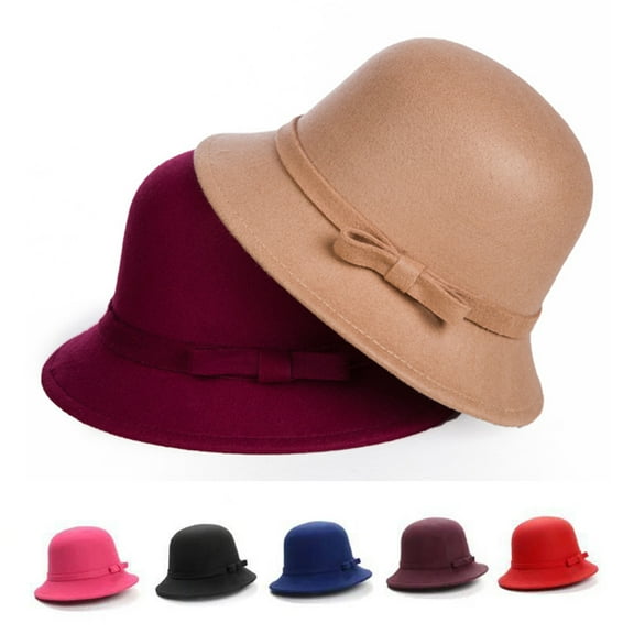 Cheers.US Womens Vintage Wool Felt Cloche Bowler Felt Buckle Winter Hat