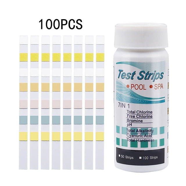 BKER Pool And Spa Test Strips 7 In 1 Water Test Kit For Hardness Chromium Chlorine Bromine PH Alkalinity 100PCS