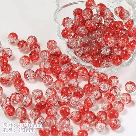Zhuge 150Pcs 10mm Mixed Crackle Glass Beads, Round Lampwork Loose Spacer Beads for DIY Jewelry & Crafts, Red White
