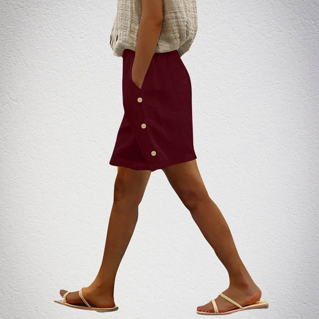 Karight Linen Bermuda Shorts for Women Knee Length Casual Summer Short Pants Lightweight Straight Leg Beach Pant with Pocket