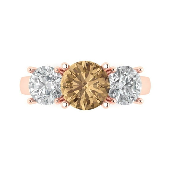 Clara Pucci 14K Rose Gold 3ct Champagne Three-Stone Ring for Women