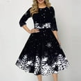 thumbnail image 4 of Christmas Dress for Women Retro Christmas Snowflake Print Long Round Neck Half Sleeve Made of Polyester and Spandex with Soft and Flowy Feature, 4 of 6