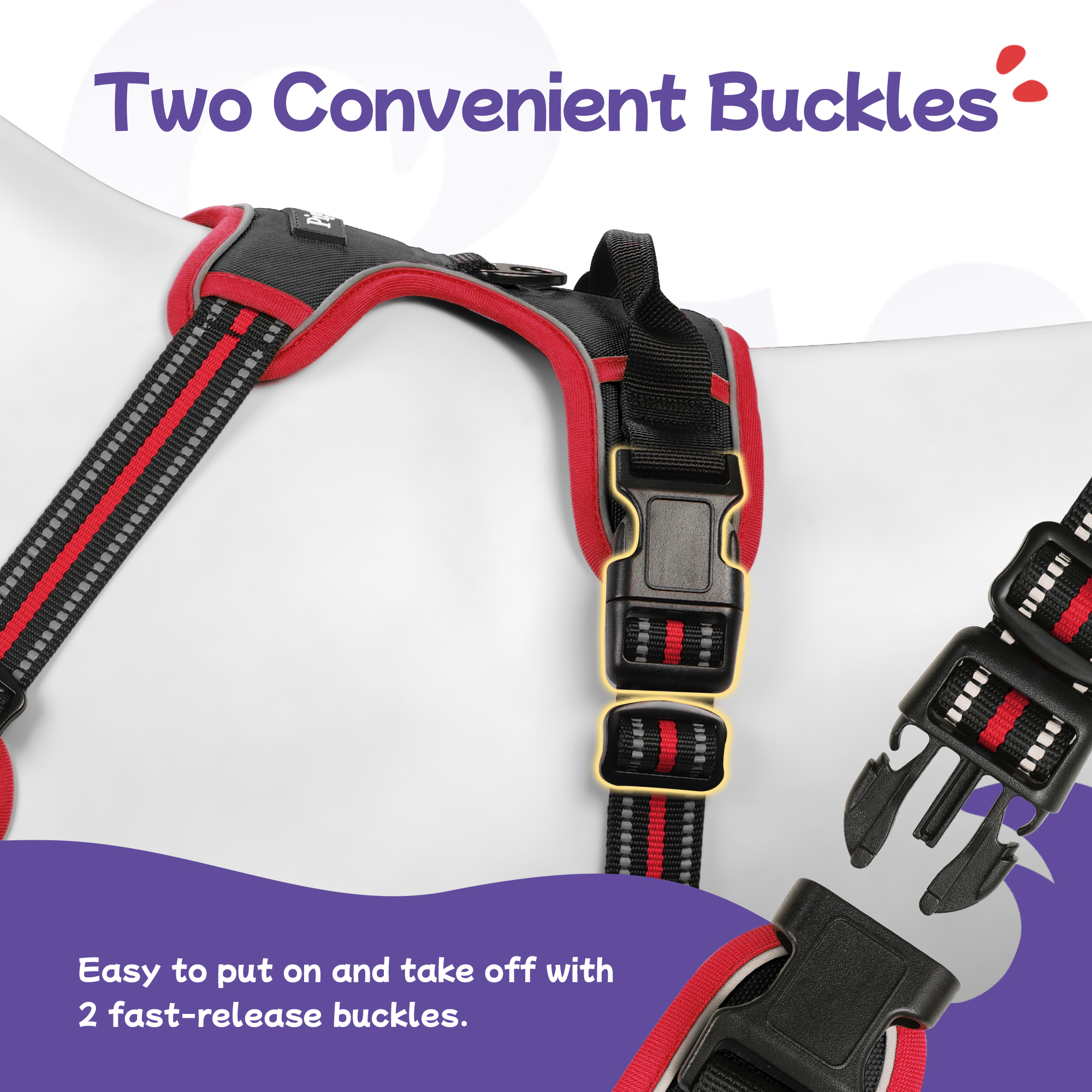 Pigo No-Pull Dog Harness, XS, Black & Red with Handle photo 2