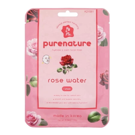 PB & JAY Purenature Facial Mask – Korean Sheet Mask for Soft Calm Skin – Korean Collagen Essence Hydrating Facemask Sheet (Rose Water)