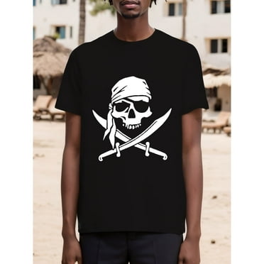 Halloween Special Pirate Skull Printed Men'S T-Shirt, Cotton Short Sleeve Top T Regular-Fit Family T-shirt