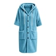 thumbnail image 6 of Zedker Long Hooded Fleece Cardigan for Women Button Front Drawstring Hood Patch Pockets Oversized Outerwear Sky Blue Jackets for Women, 6 of 9