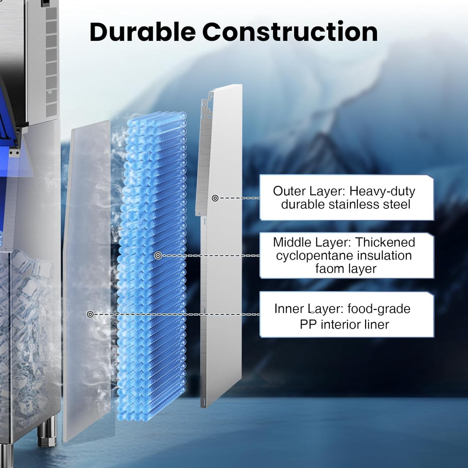 Ecojoy Commercial Ice Maker 550 Lbs/24H, 360 Lbs Large Storage Air-Cooled Commercial Ice Machine