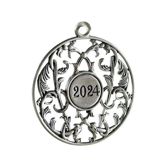 Beautynvta Christmas Hanging Ornaments, Metal Hollow Round Carved '2024' Pendant, Hanging Decorations for Tree Home Yard Party Decor, 2", Silver