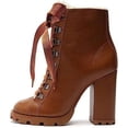 thumbnail image 2 of Schutz Zhara Winter Brown Lace Up Pointed Toe Block High Heel Combat Boots (Brown, 6.5), 2 of 2