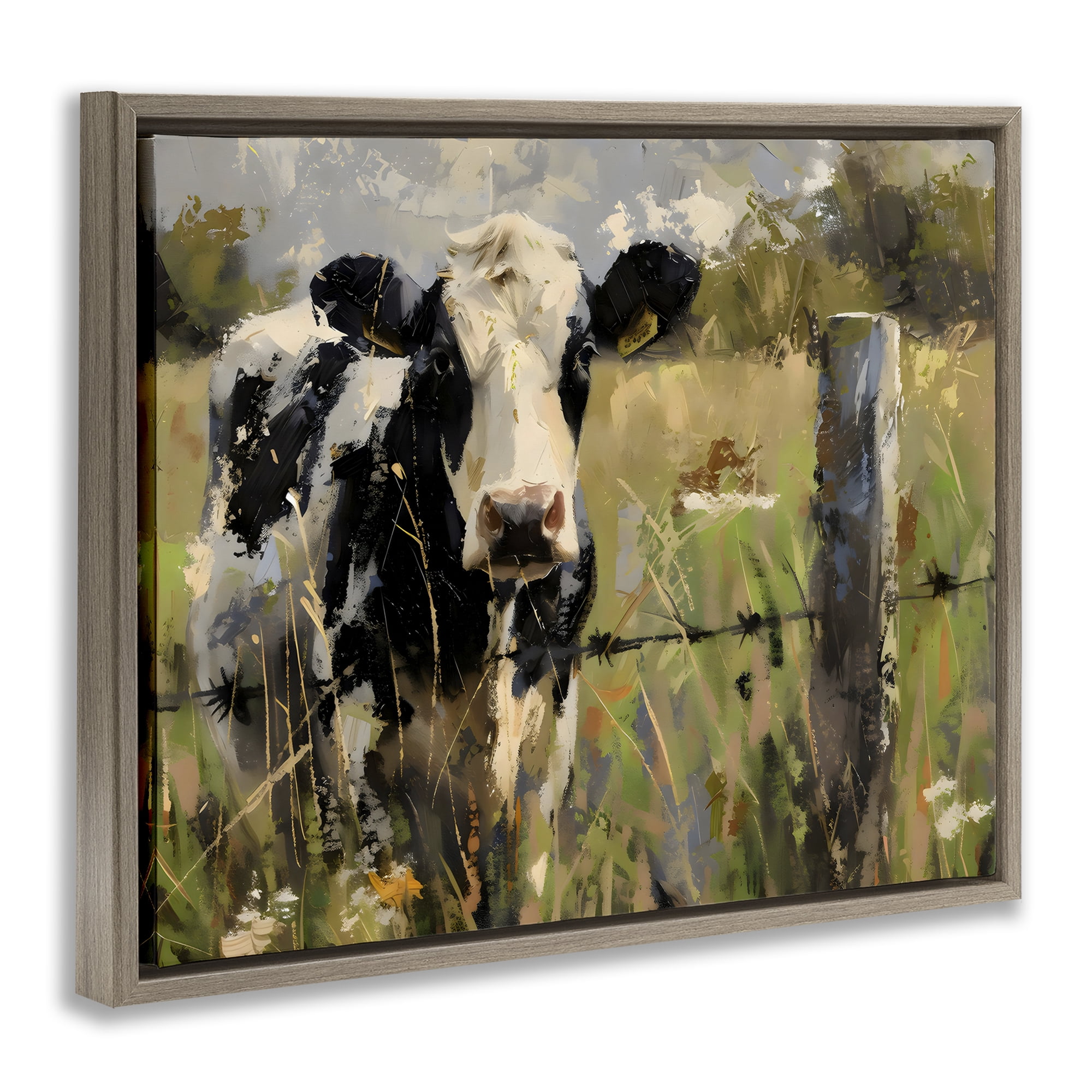 Stupell Industries Cow in Summer Pasture Brown Framed Floater Canvas Wall Art, design by Creative Studio