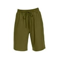 thumbnail image 2 of BLOCLOALO Bermuda Shorts Casual Shorts Women's Shorts Knee Length Elastic Waist Drawstring Exercise Basketball Shorts Belt Loose Shorts Long Shorts for Women Wide Leg Shorts Army Green L, 2 of 4