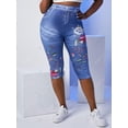 thumbnail image 2 of Talla grande WIDFLOWER 3D JEAN IMPRESIÓN METGUMINGS CRESTPED Rosegal Leggings de talla grande, 2 of 5