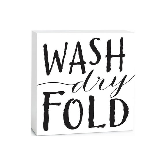 Wash Dry Fold Slate Grey Script 5 x 5 Wood Tabletop Sign Plaque