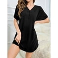 thumbnail image 5 of TEMOFON Dresses for Women Summer Short Sleeve Button Down Shirt Dress Casual V Neck Nightdress Skirts Loose Mini, 5 of 9