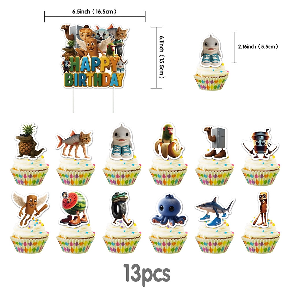 Italian Brainrot Geburtstags-Deko Set - Banner, Ballons & Cupcake-Topper