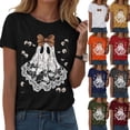 thumbnail image 5 of Halloween Ghost Shirts for Women Casual Short-Sleeved Ghost Print T-Shirt Retro Fall Spooky Season Tees Tops, 5 of 5